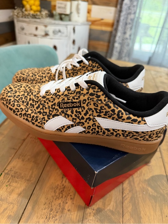 Reebok Shoes - Reebok Leopard Print Classic Sneakers - Tan/Black/White